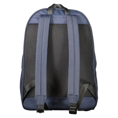 Backpack by Tommy Hilfiger for men in polyester blue showcases an architectural Polyester Backpack design, featuring a secure zipper, ample external-pockets, internal-pockets & laptop-compartment, and architectural handle, backpack-strap & adjustable-strap for a sophisticated look.