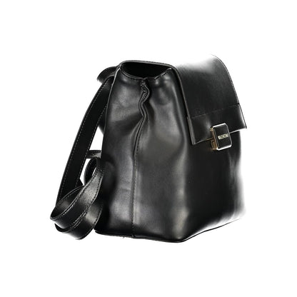 Flap Backpack by Mario Valentino for women in polyethylene faux leather black & signature presents a stately Polyethylene Faux Leather Flap Backpack design, showcasing a secure flap & zipper with ample built-in-compartments, external-pockets & internal-pockets and versatile backpack-strap, adjustable-strap & handle for a stately finish.
