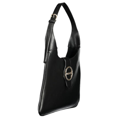 Handbag by Mario Valentino for women in polyethylene black features a signature silhouette, showcasing a secure zipper and signature internal-pockets with versatile adjustable-strap & handle for a sophisticated look.