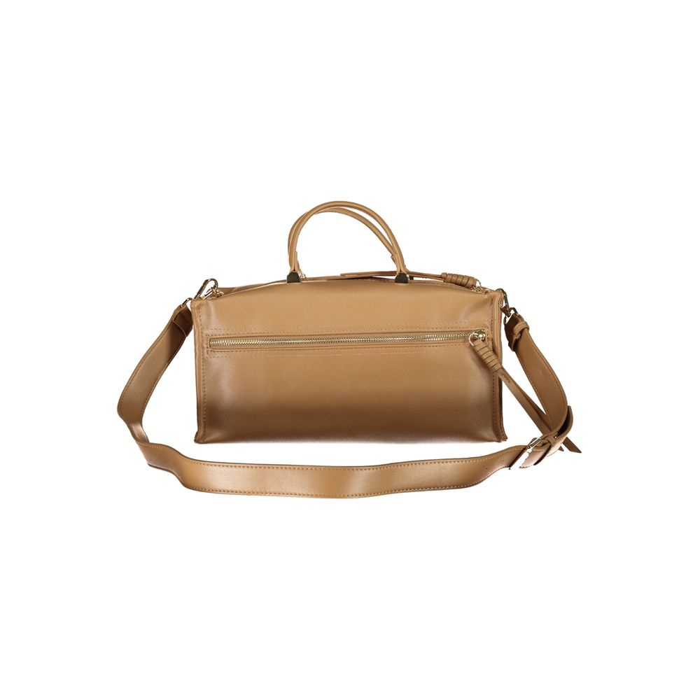 This Handbag by Mario Valentino for women in polyethylene and beige & signature presents a sculptural silhouette featuring a secure zipper, ample external-pockets & internal-pockets, and versatile shoulder-strap, handle & adjustable-strap for a sculptural finish.