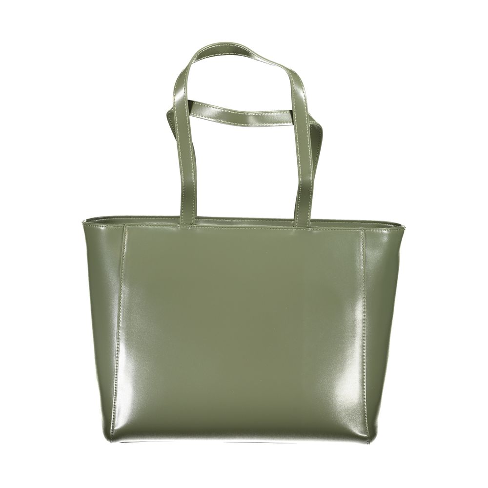 Shoulder Handbag by Mario Valentino for women in polyethylene green & signature features an refined silhouette, showcasing a secure zipper, ample internal-pockets, and versatile shoulder-strap & handle for a sophisticated refined aesthetic.