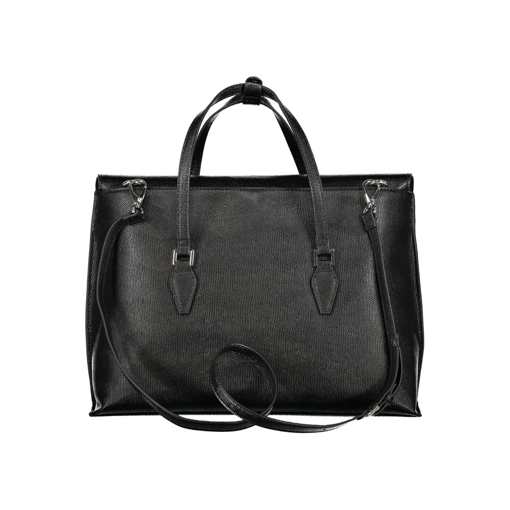 This Phone Holder Handbag by Mario Valentino for women in polyethylene and black presents a sculptural silhouette featuring a secure snap, ample document-holder, external-pockets, internal-pockets & laptop-compartment, and versatile shoulder-strap, adjustable-strap & handle for a sculptural finish.