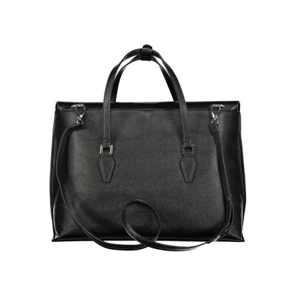 This Phone Holder Handbag by Mario Valentino for women in polyethylene and black presents a sculptural silhouette featuring a secure snap, ample document-holder, external-pockets, internal-pockets & laptop-compartment, and versatile shoulder-strap, adjustable-strap & handle for a sculptural finish.