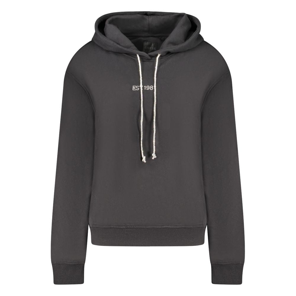 Hooded Sweatshirt Hoodie by Guess Jeans for women in organic cotton & rhinestone black & print features an dramatic silhouette, showcasing a sophisticated hooded neckline and dramatic for a refined, modern aesthetic.