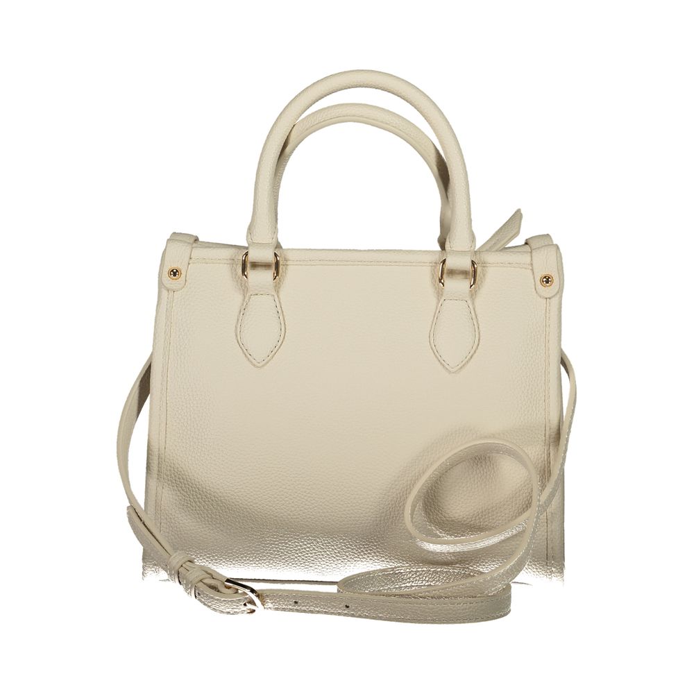 This Handbag by Mario Valentino for women in polyethylene and beige presents a sculptural silhouette featuring a secure zipper, ample internal-pockets, and versatile shoulder-strap, handle & adjustable-strap for a sculptural finish.