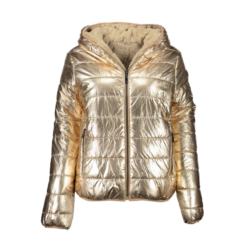 This Hooded Jacket by U.S. POLO ASSN. for women in nylon gold showcases a magnificent silhouette, meticulously crafted with a distinctive hooded neckline and functional pockets & hooded for a magnificent finish.
