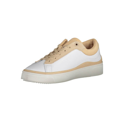 Sneakers by Tommy Hilfiger for women in polyester white features an opulent silhouette from the Women's Fashion Polyester Sneakers collection, showcasing a signature fashion style with an opulent finish.