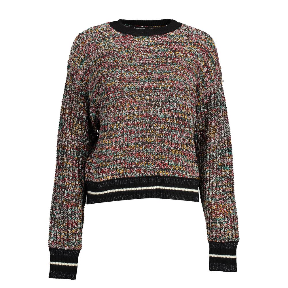 Sweater by Desigual for women in polyester black showcases a discreet silhouette, finished with a discreet round neckline and for a discreet look.