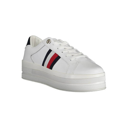 Sneakers by Tommy Hilfiger for women in cotton polyester white features an sumptuous design from the Women's Fashion Cotton Polyester Sneakers collection, highlighting a sumptuous fashion style for a premium, high-fashion look.