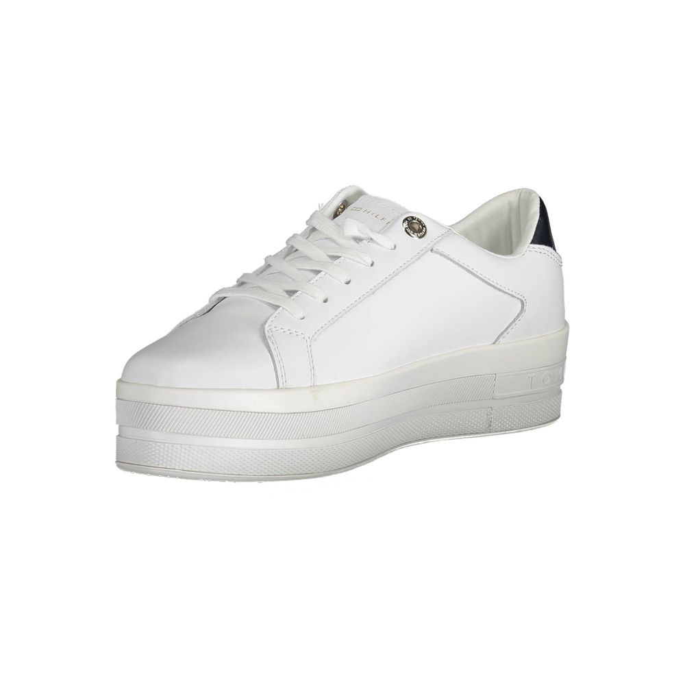 Sneakers by Tommy Hilfiger for women in cotton polyester white features an sumptuous silhouette, showcasing the premium Women's Fashion Cotton Polyester Sneakers in a sumptuous fashion style that offers a sumptuous finish for refined style.
