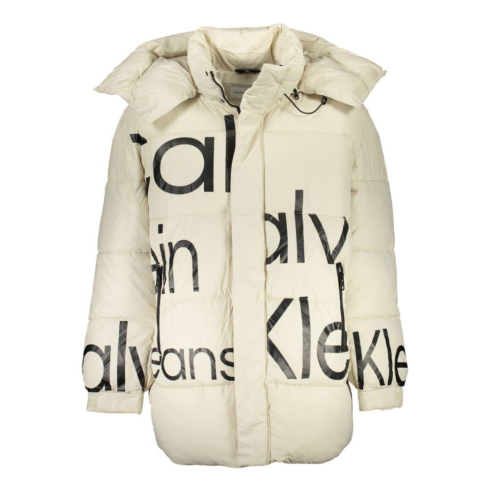 Hooded Jacket by Calvin Klein for men in polyester beige features a smart silhouette, perfectly accentuated by its unique hooded neckline and functional pockets & hooded for a smart finish.