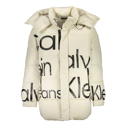 Hooded Jacket by Calvin Klein for men in polyester beige features a smart silhouette, perfectly accentuated by its unique hooded neckline and functional pockets & hooded for a smart finish.