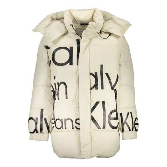 Hooded Jacket by Calvin Klein for men in polyester beige features a smart silhouette, perfectly accentuated by its unique hooded neckline and functional pockets & hooded for a smart finish.