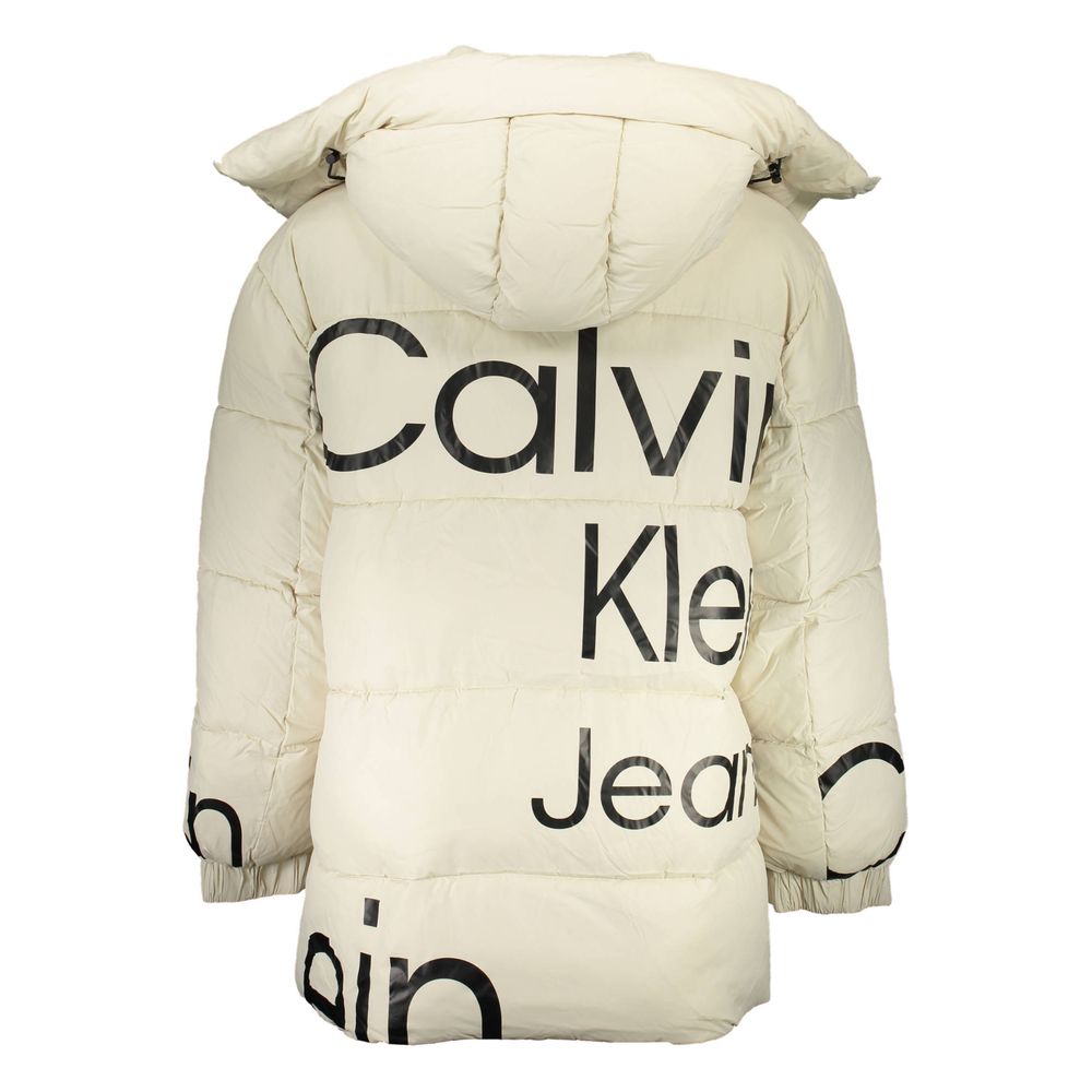 Hooded Jacket by Calvin Klein for men in polyester beige features an utilitarian silhouette with a refined , showcasing sophisticated pockets & hooded for an utilitarian aesthetic.