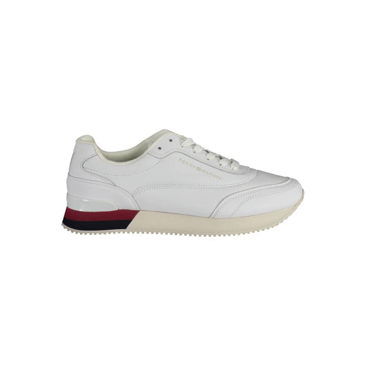 Sneakers by Tommy Hilfiger for women in polyester white features an sumptuous silhouette, showcasing the premium Women's Fashion Polyester Sneakers in a sumptuous fashion style that offers a sumptuous finish for refined style.