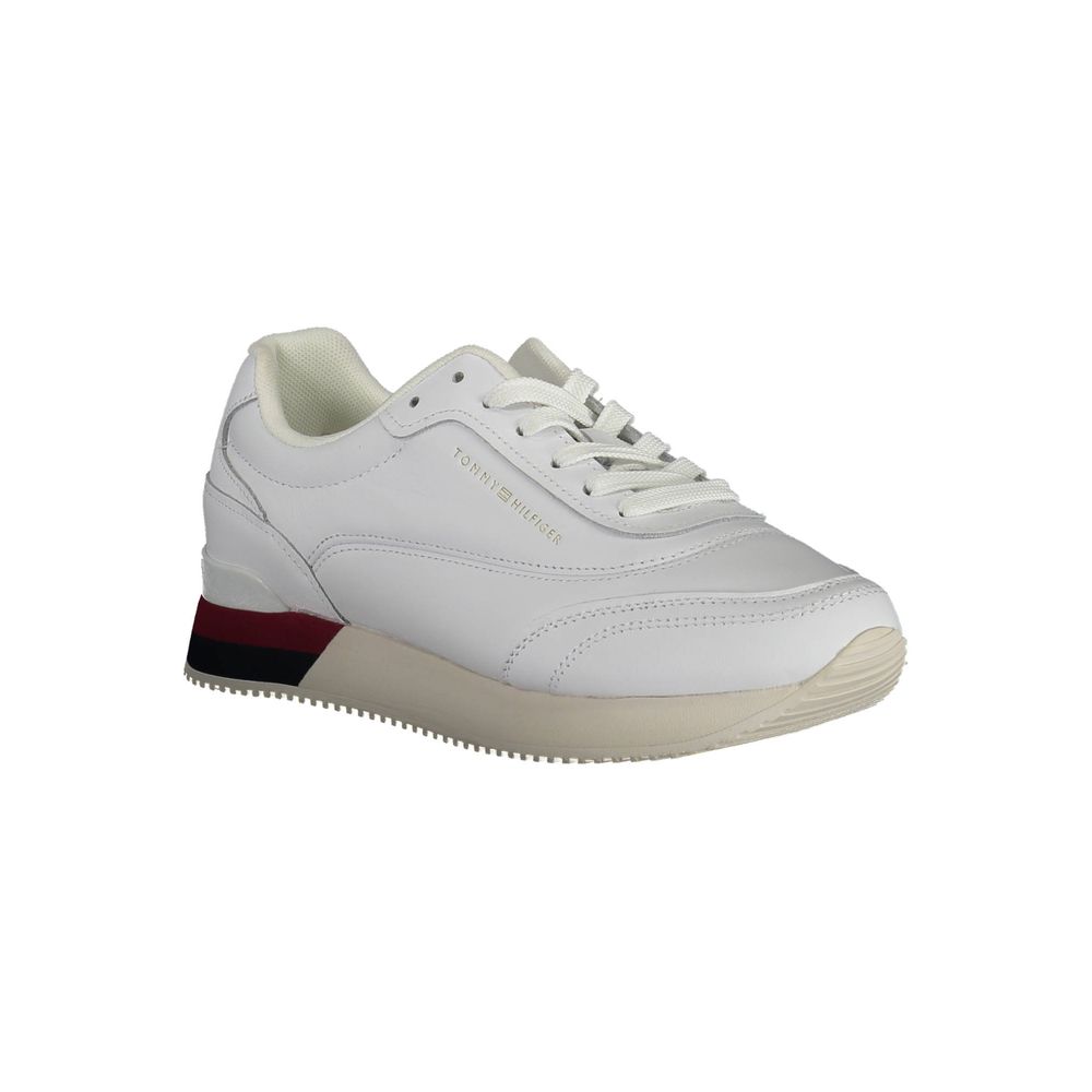 Sneakers by Tommy Hilfiger for women in polyester white presents a sumptuous silhouette as Women's Fashion Polyester Sneakers, expertly defined by a sumptuous fashion style for a sumptuous, high-fashion look.