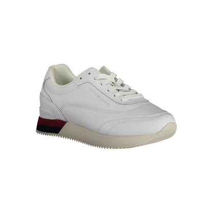 Sneakers by Tommy Hilfiger for women in polyester white presents a sumptuous silhouette as Women's Fashion Polyester Sneakers, expertly defined by a sumptuous fashion style for a sumptuous, high-fashion look.