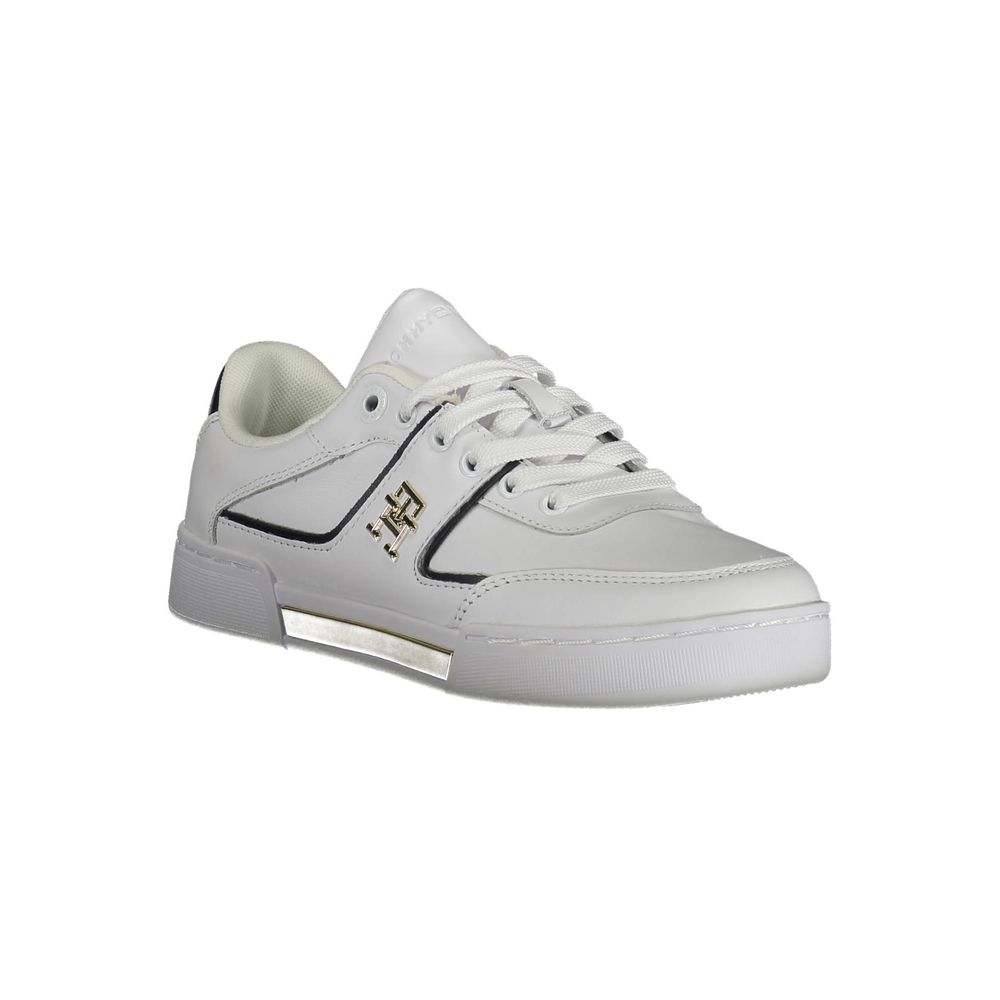 Sneakers by Tommy Hilfiger for women in polyester white features an opulent silhouette from the Women's Fashion Polyester Sneakers collection, showcasing a signature fashion style with an opulent finish.