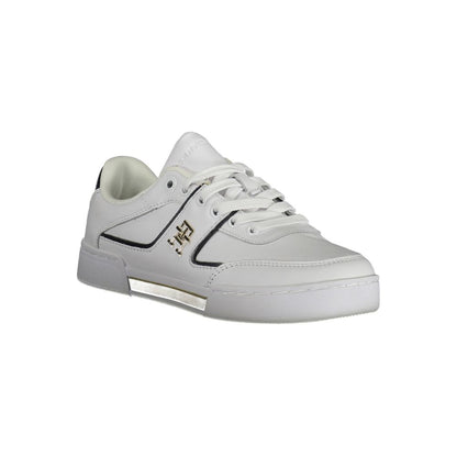 Sneakers by Tommy Hilfiger for women in polyester white features an opulent silhouette from the Women's Fashion Polyester Sneakers collection, showcasing a signature fashion style with an opulent finish.