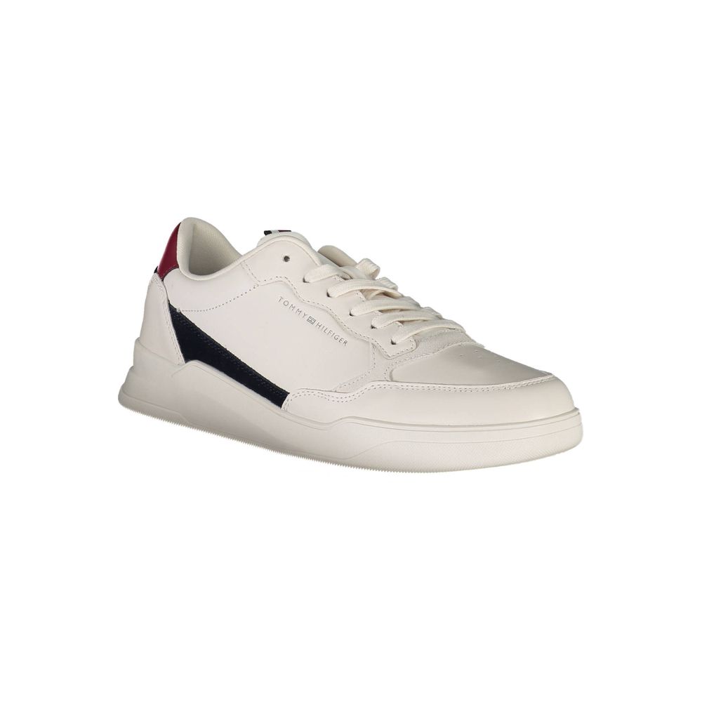 Sneakers by Tommy Hilfiger for men in polyester white features an sumptuous silhouette, showcasing the premium Men's Fashion Polyester Sneakers in a sumptuous fashion style that offers a sumptuous finish for refined style.