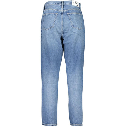 Pants by Calvin Klein for women in cotton blue showcases a unrivaled comfort silhouette, featuring a mom cut and long with a for a unrivaled comfort and refined aesthetic.