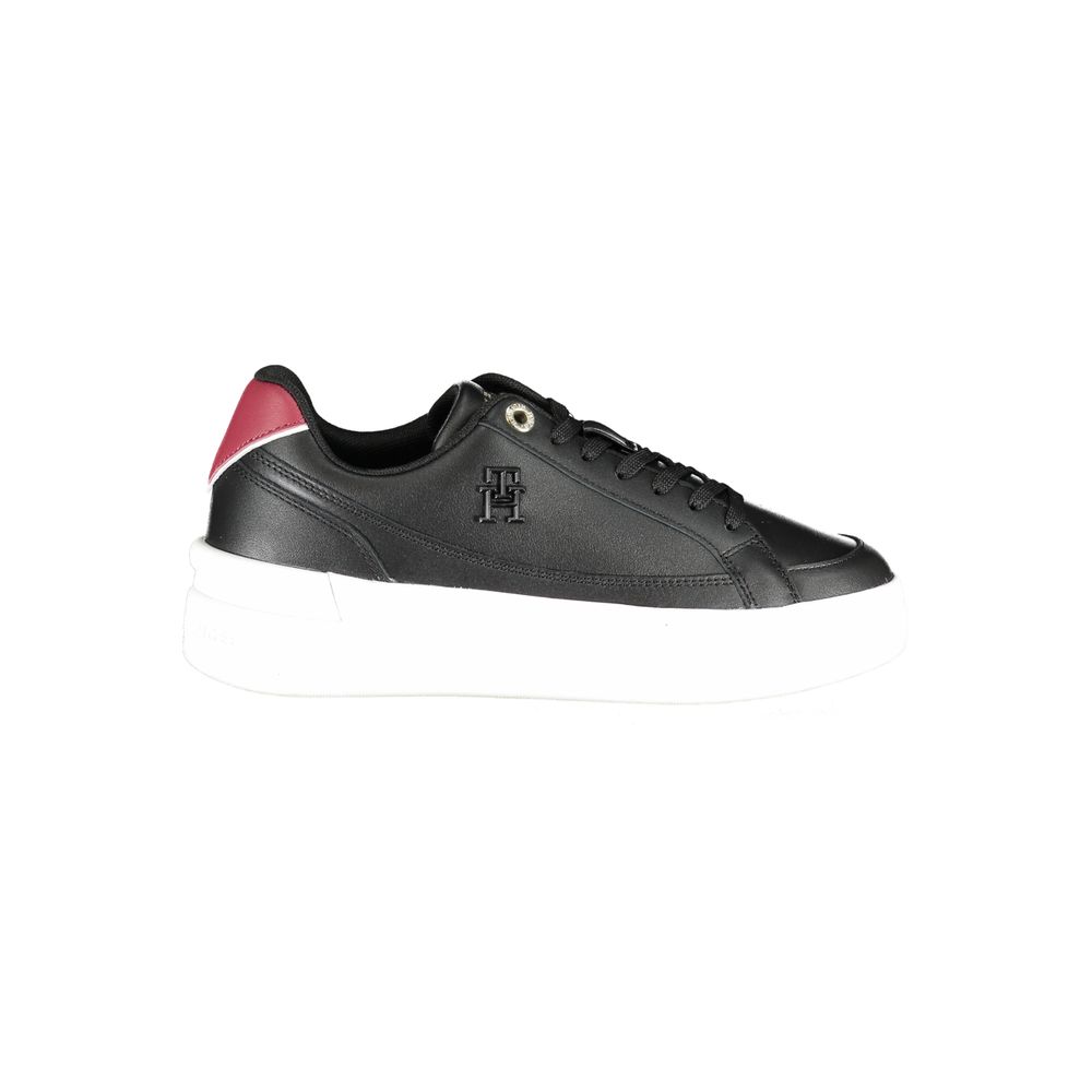 Sneakers by Tommy Hilfiger for women in polyester black presents a sumptuous silhouette as Women's Fashion Polyester Sneakers, expertly defined by a sumptuous fashion style for a sumptuous, high-fashion look.
