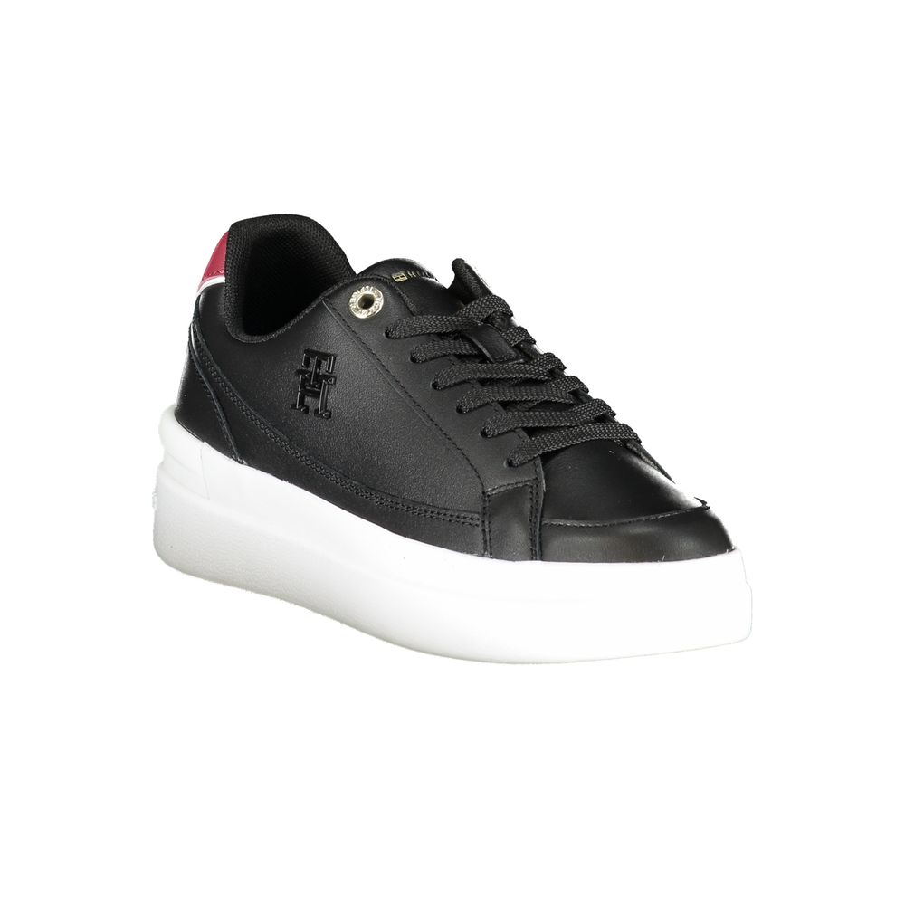Sneakers by Tommy Hilfiger for women in polyester black presents a sumptuous silhouette as Women's Fashion Polyester Sneakers, expertly defined by a sumptuous fashion style for a sumptuous, high-fashion look.