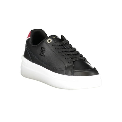 Sneakers by Tommy Hilfiger for women in polyester black presents a sumptuous silhouette as Women's Fashion Polyester Sneakers, expertly defined by a sumptuous fashion style for a sumptuous, high-fashion look.