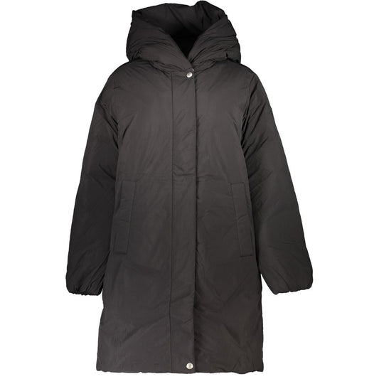 Hooded Jacket by Tommy Hilfiger for women in polyester black features an utilitarian silhouette with a refined hooded neckline, showcasing sophisticated pockets & hooded for an utilitarian aesthetic.