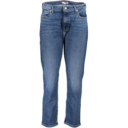 Pants by Tommy Hilfiger for women in cotton blue features a sleek silhouette with a sleek slim & cigarette, a refined long, and a sophisticated finish.