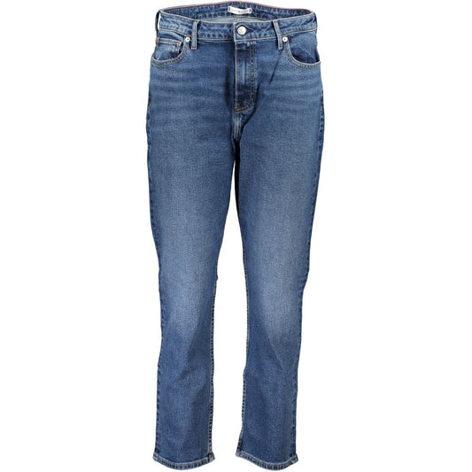 Pants by Tommy Hilfiger for women in cotton blue features a sleek silhouette with a sleek slim & cigarette, a refined long, and a sophisticated finish.