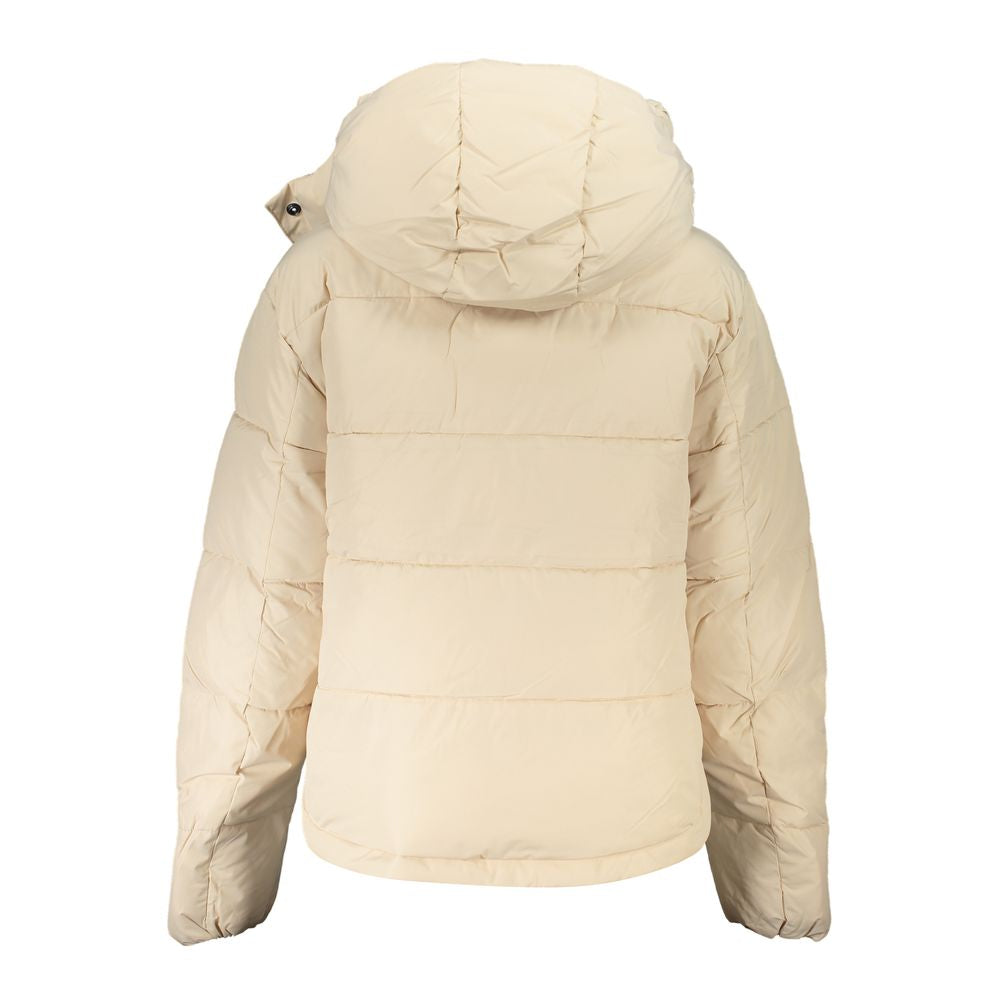 Hooded Jacket by Calvin Klein for women in polyester beige features an utilitarian silhouette with a refined , showcasing sophisticated pockets & hooded for an utilitarian aesthetic.