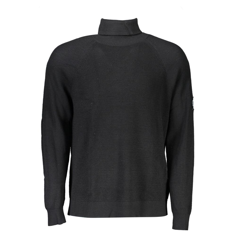 Sweater by Calvin Klein for men in wool black showcases a sumptuous silhouette, artfully finished with a sumptuous high-neck neckline and for a sophisticated, sumptuous look.