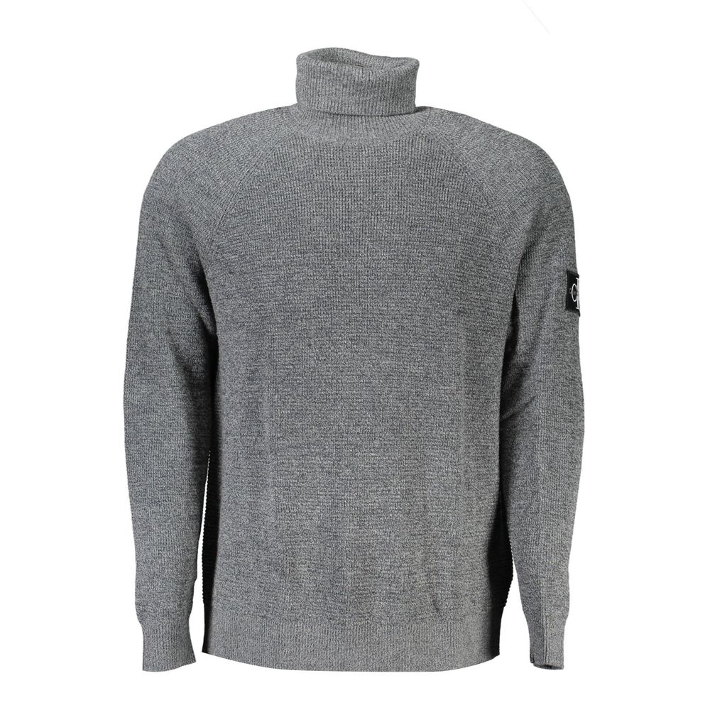 Sweater by Calvin Klein for men in wool gray features an tactile silhouette, showcasing a sophisticated high-neck neckline and tactile for a refined finish.