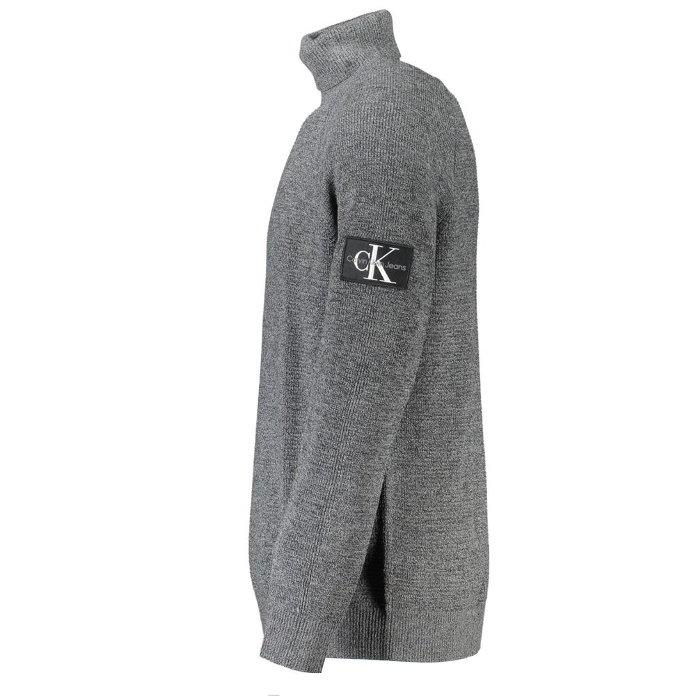 Sweater by Calvin Klein for men in wool gray features an polished silhouette, showcasing refined and a sophisticated high-neck neckline for a truly polished finish.