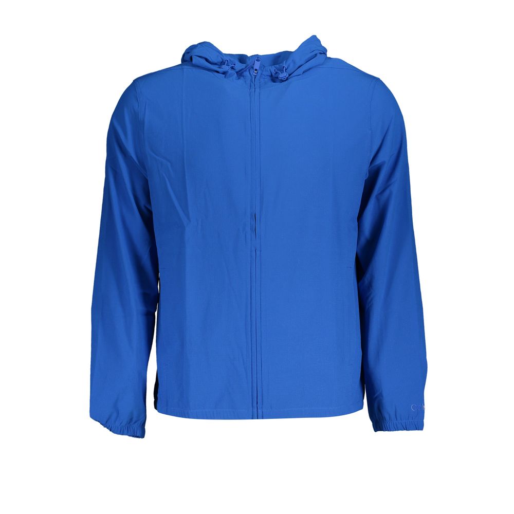 Hooded Windbreaker Jacket by Calvin Klein for men in stretch polyester blue showcases a urban chic silhouette, detailed with a urban chic hooded neckline and functional breathable-design, hooded & windproof for a polished finish.