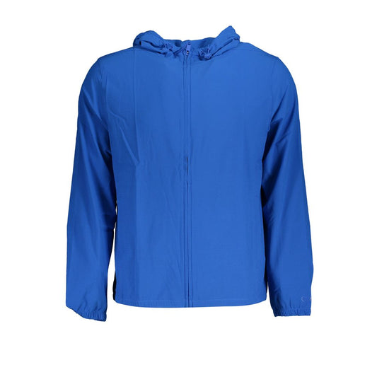 Hooded Windbreaker Jacket by Calvin Klein for men in stretch polyester blue showcases a urban chic silhouette, detailed with a urban chic hooded neckline and functional breathable-design, hooded & windproof for a polished finish.