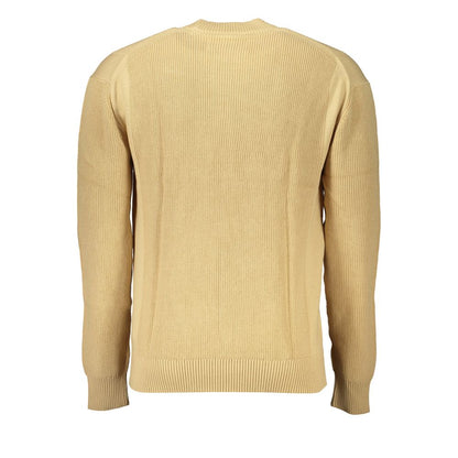 Sweater by Calvin Klein for men in cotton beige showcases a discreet silhouette, finished with a discreet and for a discreet look.