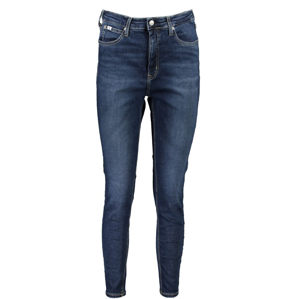 Jeans by Calvin Klein for women in cotton blue features an refined tailoring silhouette, showcasing a premium skinny with a high rise and long cut for a refined tailoring look.