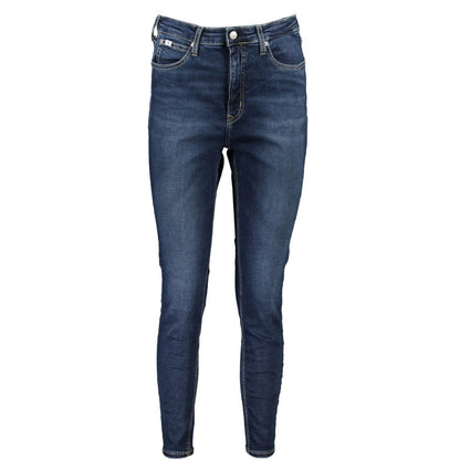 Jeans by Calvin Klein for women in cotton blue features an refined tailoring silhouette, showcasing a premium skinny with a high rise and long cut for a refined tailoring look.