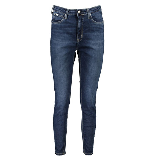 Jeans by Calvin Klein for women in cotton blue features an refined tailoring silhouette, showcasing a premium skinny with a high rise and long cut for a refined tailoring look.