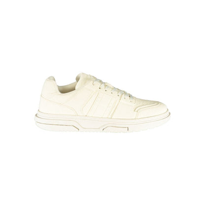 Sneakers by Tommy Hilfiger for men in polyester white presents a sumptuous silhouette, artfully capturing the essence of the Men's Fashion Polyester Sneakers with its sumptuous fashion style design.