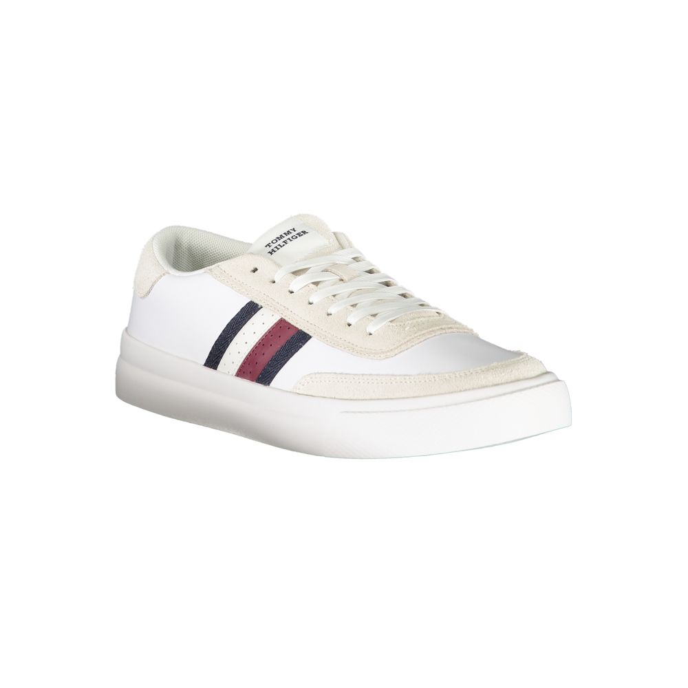 Sneakers by Tommy Hilfiger for men in polyester white presents a sumptuous silhouette, artfully capturing the essence of the Men's Fashion Polyester Sneakers with its sumptuous fashion style design.