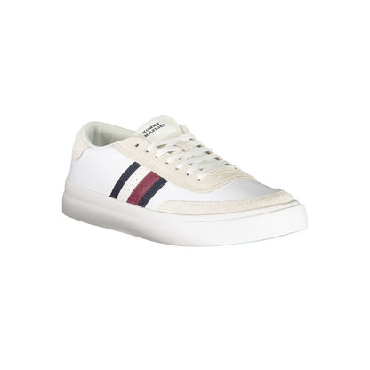 Sneakers by Tommy Hilfiger for men in polyester white presents a sumptuous silhouette, artfully capturing the essence of the Men's Fashion Polyester Sneakers with its sumptuous fashion style design.