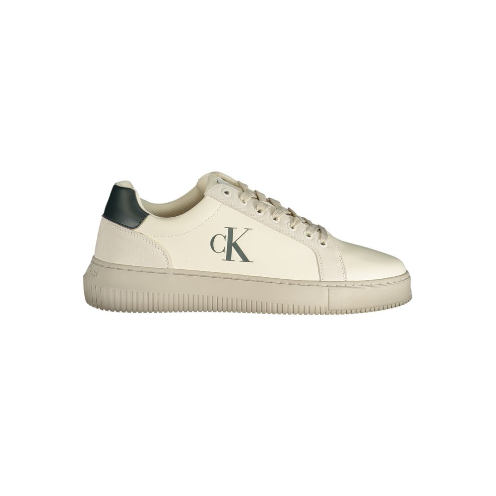 Sneakers by Calvin Klein for men in polyester & rubber white & print presents a sumptuous silhouette, artfully capturing the essence of the Men's Fashion Polyester & Rubber Sneakers with its sumptuous fashion style design.