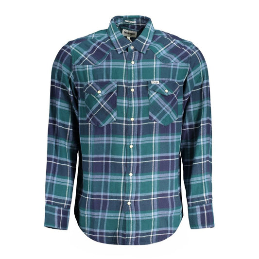 Shirt by Wrangler for men in cotton flannel green, featuring a nuanced long-sleeve and nuanced for a sophisticated finish.