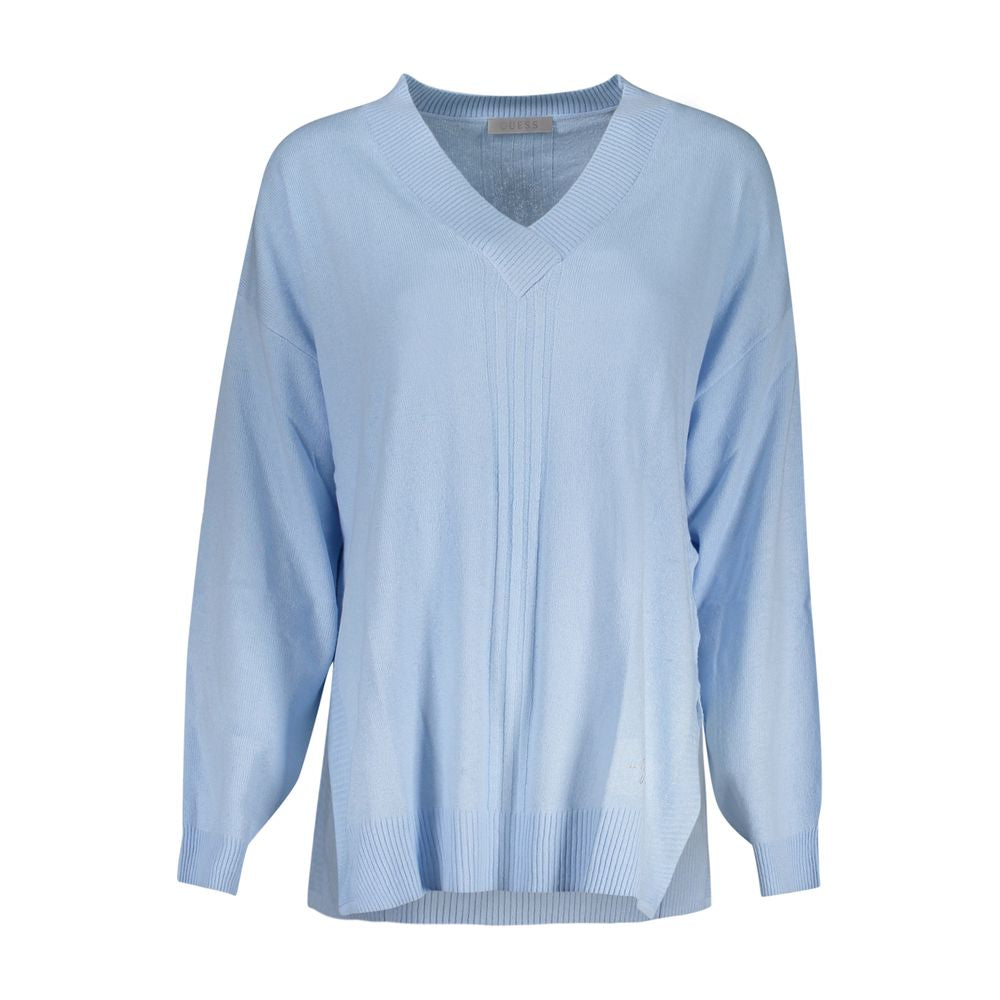 Sweater by Guess Jeans for women in cotton blue showcases a sumptuous silhouette, artfully finished with a sumptuous v-neck neckline and for a sophisticated, sumptuous look.