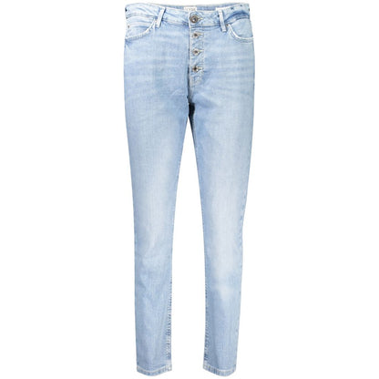 Jeans by Guess Jeans for women in cotton blue features an sartorial skinny and long with a cut for a sartorial finish.