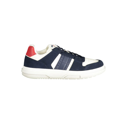 Sneakers by Tommy Hilfiger for men in polyester blue, red, white & print features an sumptuous silhouette, showcasing the premium Men's Fashion Polyester Sneakers in a sumptuous fashion style that offers a sumptuous finish for refined style.