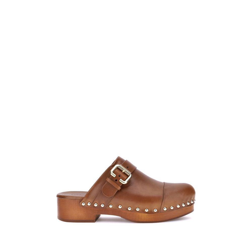 Platform Clogs Mules Sandals by Chloé for women in bos taurus calfskin leather brown showcases a sculptural silhouette as Paddington Women's Bos Taurus Calfskin Leather Platform Clogs Mules Sandals, defined by a sculptural platform and sculptural round toe style for a sculptural look.